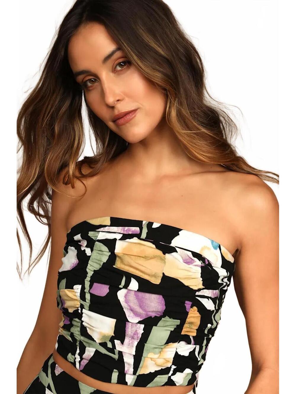 NWT Lulus Super Bloom Black Floral Print Strapless Tube Top Small